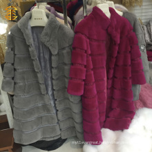 Fancy Long Style Warm Women's Rabbit Fur Coat Overcoat Jacket